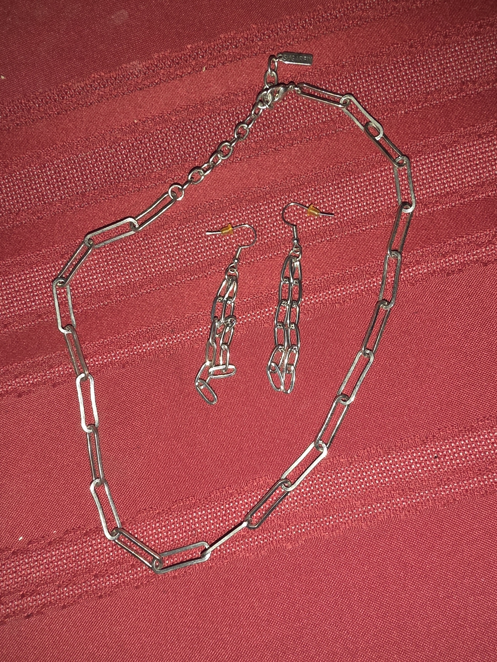 Chunky Silver Link Necklace with Matching Drop Earrings - Women Jewelry
